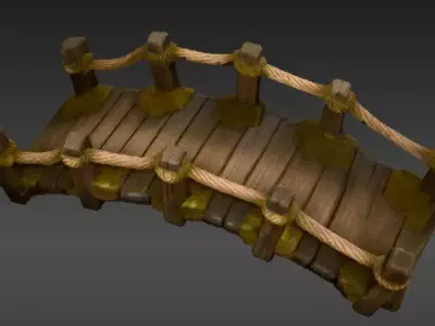 Stylized Wooden Bridge Fantasy Background Environment 3D Model Low-poly 3D model