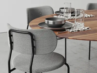 Oval Tulip Dining Table 78 inch walnut set 3D model