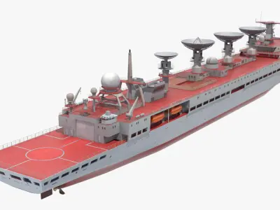  Ocean Surveillance Vessel with Communication Domes Red Simplified 