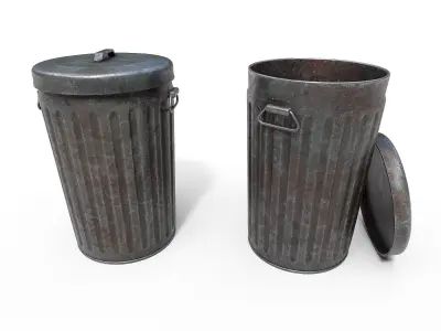 Steel Trash Can Low-poly 3D model