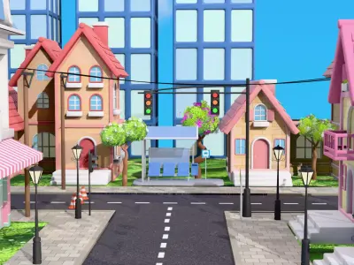 Stylized City Pack - Road Builder Addon and Props 3D model