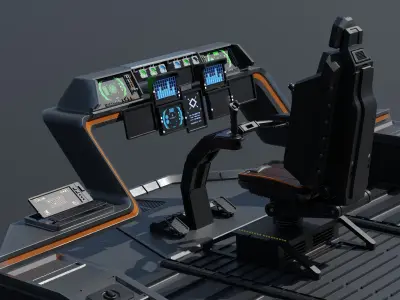 Spaceship cockpit w Pilot seat Mid poly 3D model