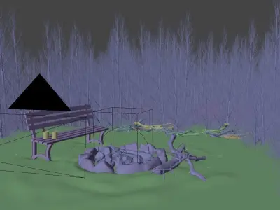 Camping with Fireplace Low-poly 3D model