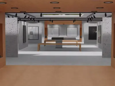 Huge Vr gallery low poly model 60 pictures174 lights 2 chair 3D model