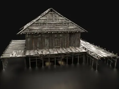 AAA SWAMP WETLAND FANTASY MEDIEVAL WOODEN TRIBE HOUSE HUT Low-poly 3D model