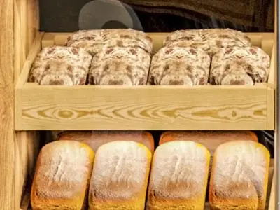 Showcase in a bakery with pastries 2 Bread 3D model