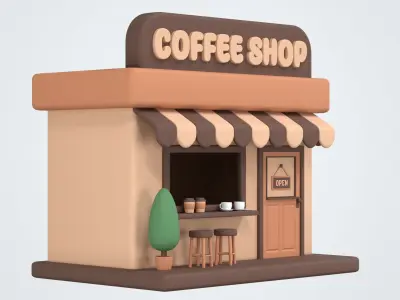 Coffee Shop Building 3D Icon 3D model