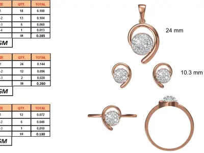 Light wt Ring Earrings Pendant set stl jcd 1-render details 3D print model 17