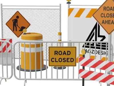 Traffic Props and Barricades Set Low-poly 3D model