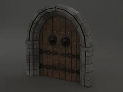 Medieval Castle Door Massive Lion Door Knockers 3D Model Low-poly 3D model
