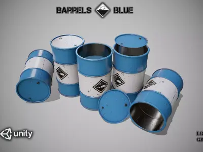 Barrels blue new Low-poly 3D model