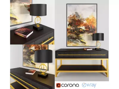 console painting of autumn trees on table 3D model