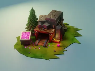 Gem Mine lowpoly blender 3D diorama  Low-poly 3D model