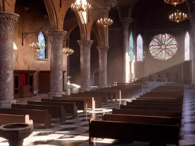 Cathedral Interior Environment - Blender Scene 3D model