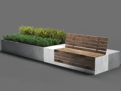 bench1046 concrete benches and plants in park 3D model
