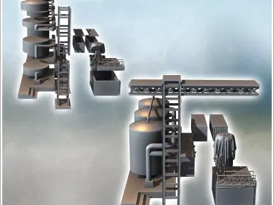 Set of industrial buildings with a crane tank triple tanks and c 3D print model