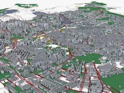 Singapore city with grass and trees Low-poly 3D model