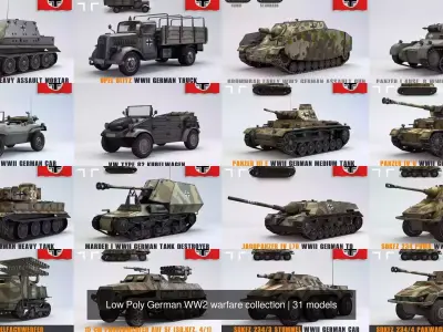 Low Poly German WW2 warfare collection 3D Model Pack