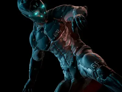 Cyborg Robot character - highpoly and lowpoly Low-poly 3D model