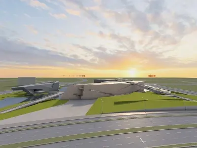 Museum futuristic building in desert 3D model