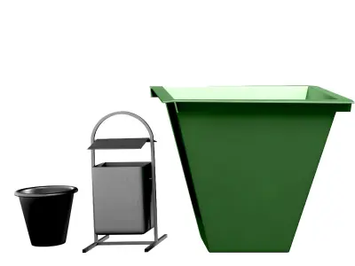 Dumpster set two trash cans on wheels Low-poly 3D model
