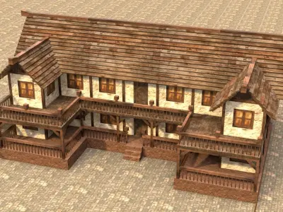 old village house low poly medieval Low-poly 3D model
