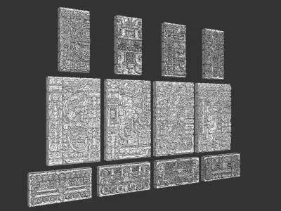 Low poly Gray Mayan Temple Wall 230731 Low-poly 3D model