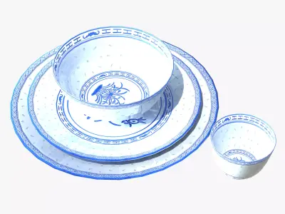 Chinese Porcelain Dinnerware Low-poly 3D model