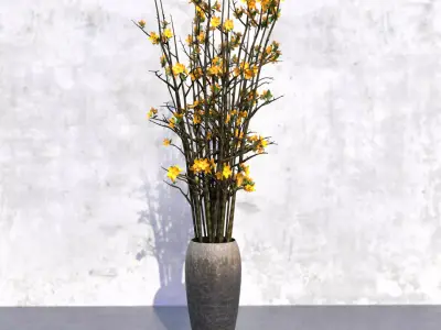 Yellow Forsythia in Vase 3D model