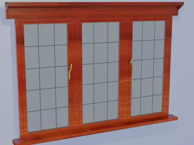 Window wooden with glass panels Low-poly 3D model