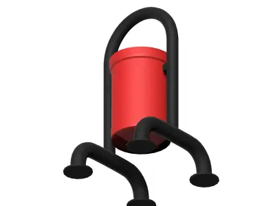 Red open cage type trash can Low-poly 3D model