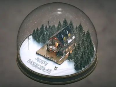 Christmas Cabin in the Snowy Woods 3D model