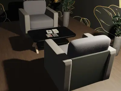Office chairs and Table 3D model