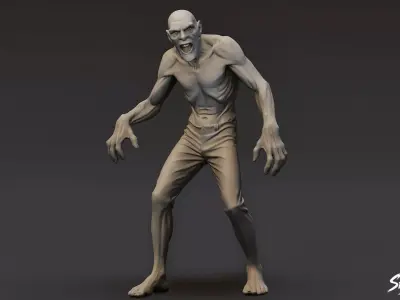 Zombie Statue Stalking Pose Low-poly 3D model