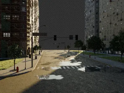 City street with realistic intersections and buildings 3D model