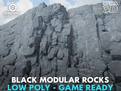 Low poly Black Modular Rock 230706 Low-poly 3D model