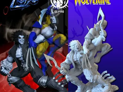 x2 Download Wolverine Vs lobo STL 3d printing collectibles 3D print model