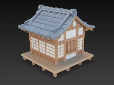  Japanese Exterior House Game Ready 3D Model Low-poly 3D model