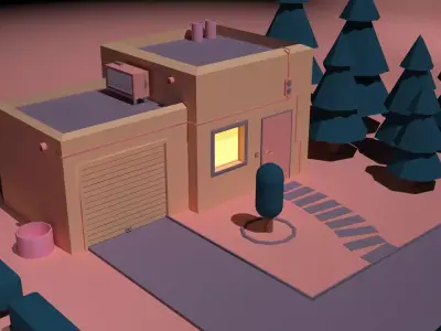 Low-Poly Composition house Low-poly 3D model