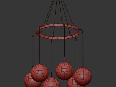 LANGUEDOC five glass globes hanging from gold chandelier 3D model