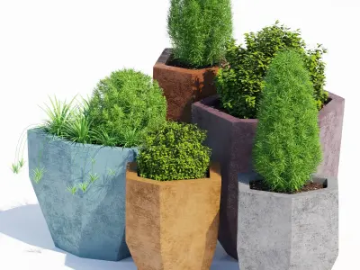 Quartz set of concrete planters 3D model