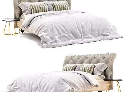  Double Bed With Upholstered And Smooth Headboard Dorian 3D model