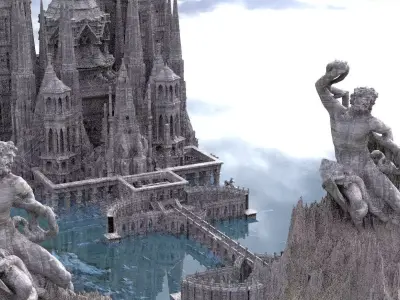Ancient Greek mountain city Complete Kit bash 3D model