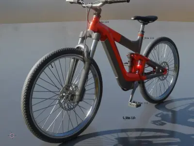 Rigged low-poly e-bike red version with basic cyclist  Low-poly 3D model