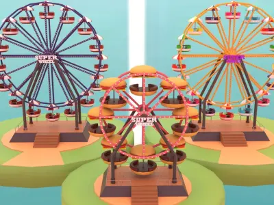 Ferris wheels pack Low-poly 3D model