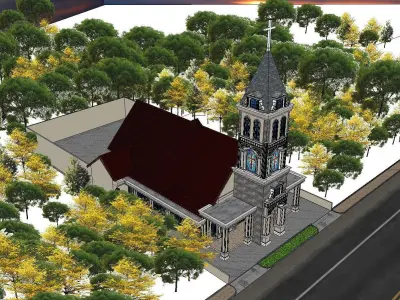 Architecture-Religion-God-Culture-Temple-063 church with steeple 3D model