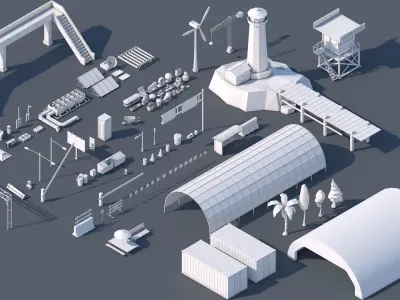 Roads  Rooftop  Street Elements 3 in 1 Low-poly 3D model