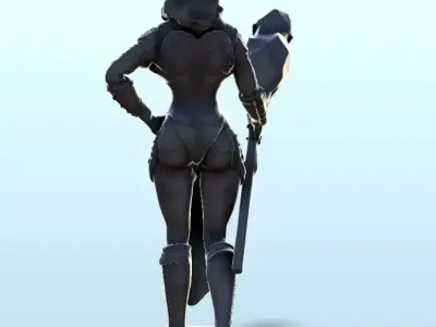 Sexy female warrior with bludgeon and armour 8 - Future Sci-Fi S 3D print model