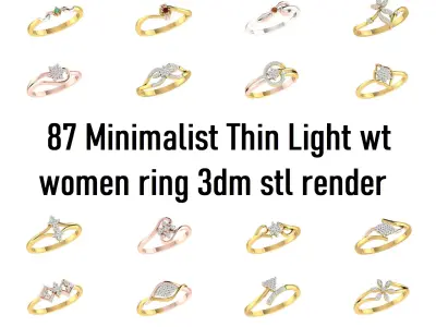 85 Minimalist Thin Light wt women ring 3dm stl render details 3D Model Pack