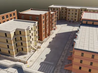 Street with buildings digital set Low-poly 3D model